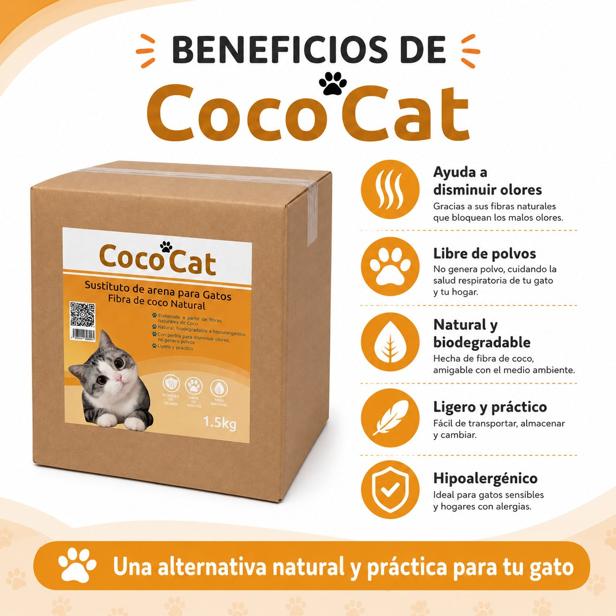 Caja de CocoCat Sustituto De Arena Para Gatos 8 Bolsas 1.5 Kg