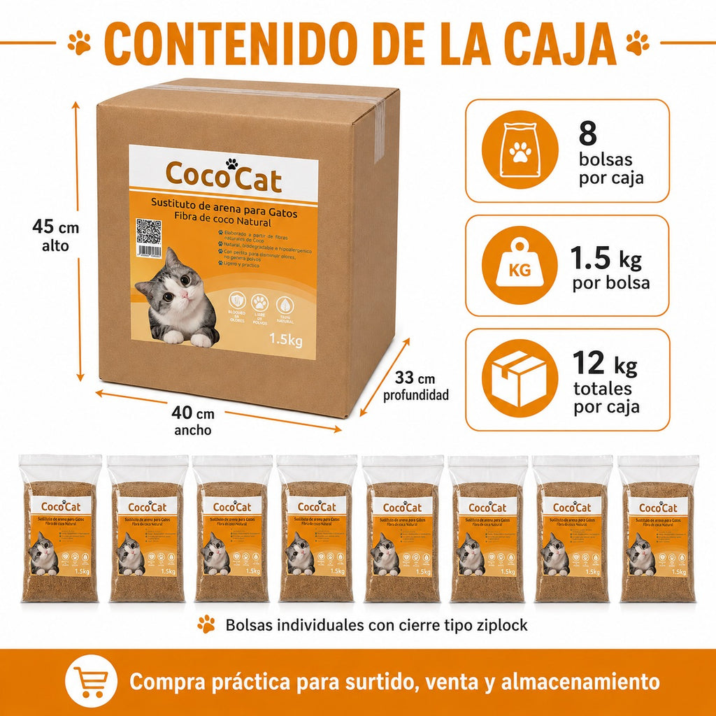 Caja de CocoCat Sustituto De Arena Para Gatos 8 Bolsas 1.5 Kg