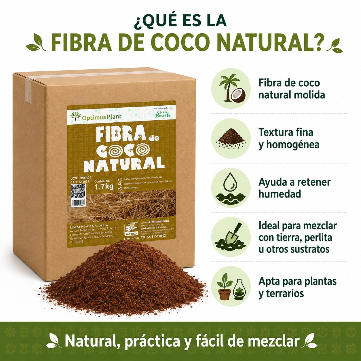 Caja Fibra De Coco Optimus Plant 8 Bolsas Para Sustratos