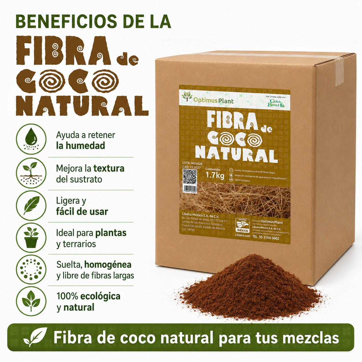 Caja Fibra De Coco Optimus Plant 8 Bolsas Para Sustratos