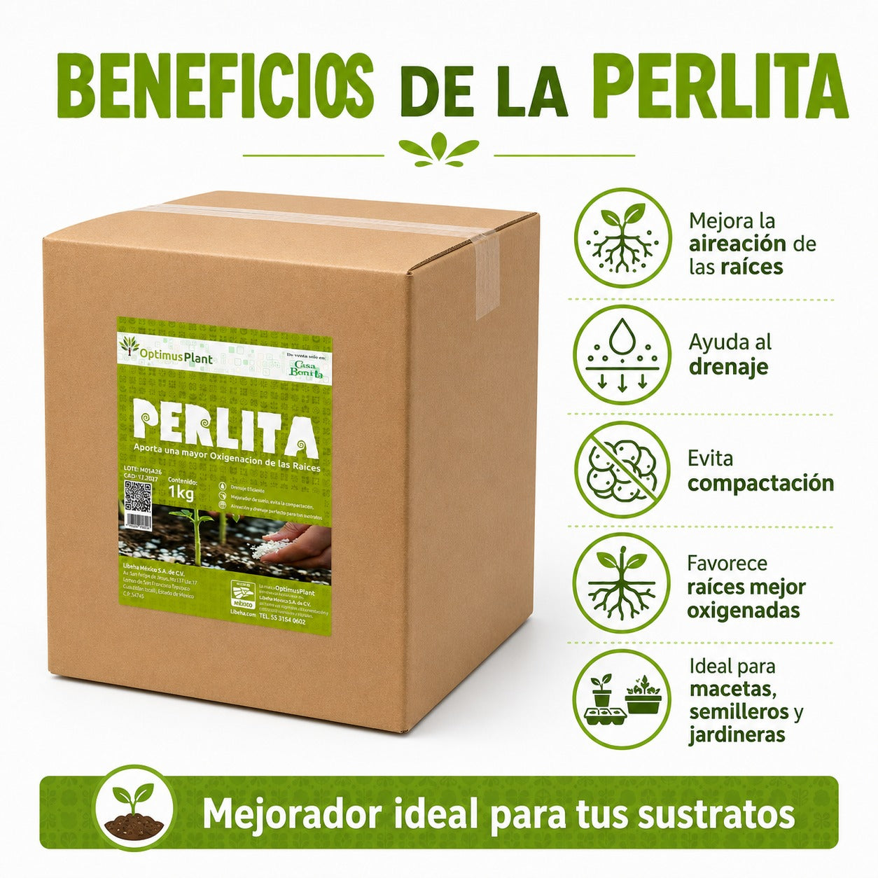 Caja Perlita Optimus Plant 8 Bolsas Para Macetas Y Semilleros