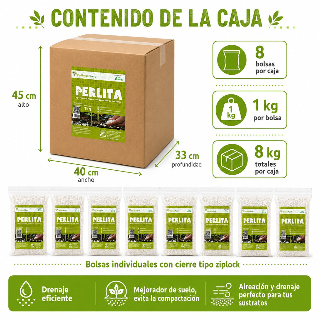 Caja Perlita Optimus Plant 8 Bolsas Para Macetas Y Semilleros