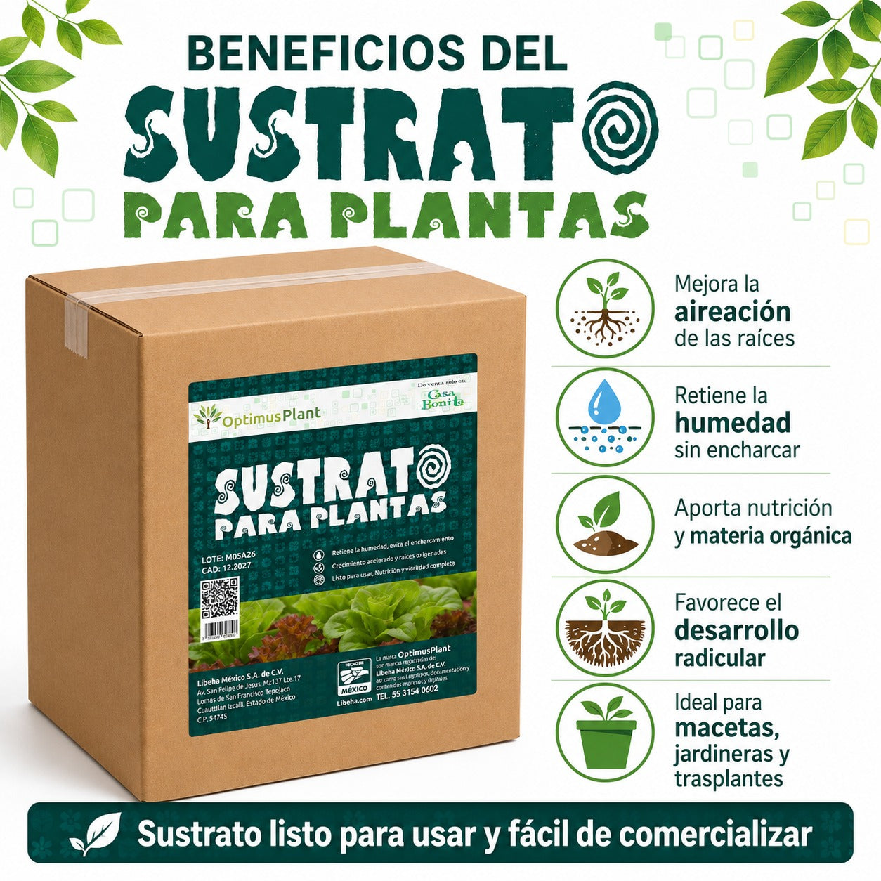 Caja De Sustrato Para Plantas Optimus Plant 8 Bolsas 2.2 Kg