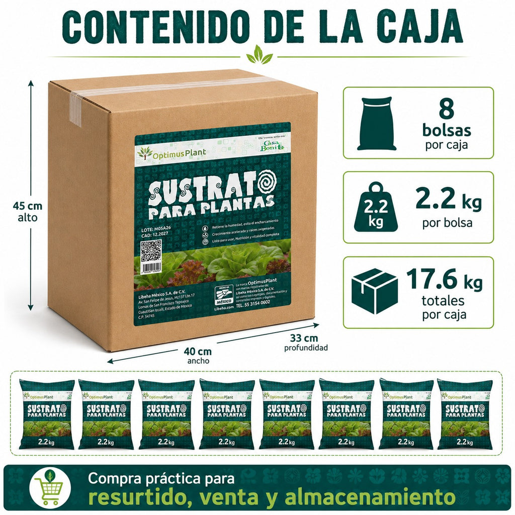 Caja De Sustrato Para Plantas Optimus Plant 8 Bolsas 2.2 Kg