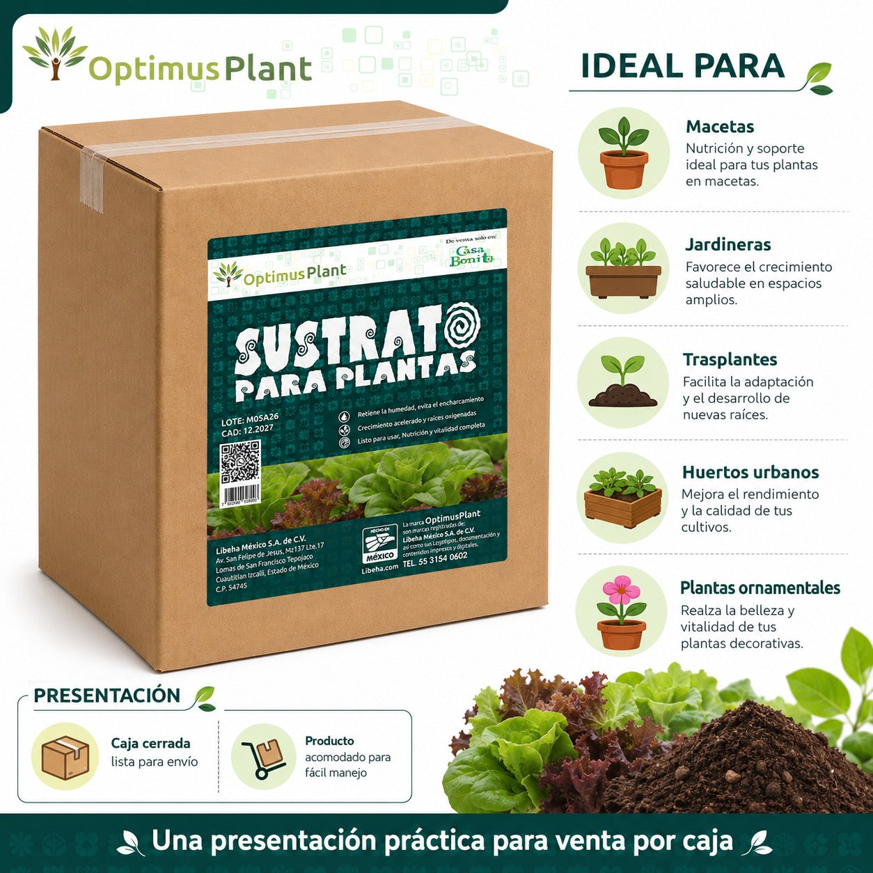 Caja De Sustrato Para Plantas Optimus Plant 8 Bolsas 2.2 Kg