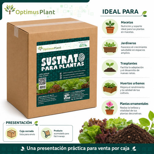 Caja De Sustrato Para Plantas Optimus Plant 8 Bolsas 2.2 Kg