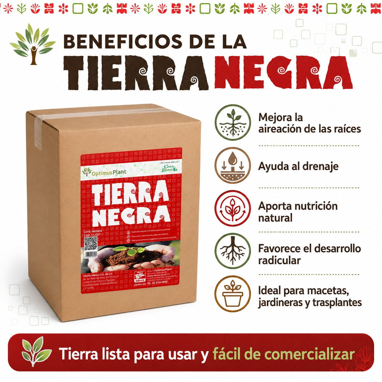 Caja Tierra Negra Optimus Plant Con Perlita Y Humus 8 Bolsas