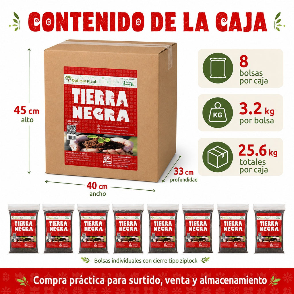 Caja Tierra Negra Optimus Plant Con Perlita Y Humus 8 Bolsas