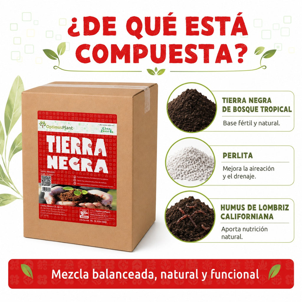 Caja Tierra Negra Optimus Plant Con Perlita Y Humus 8 Bolsas