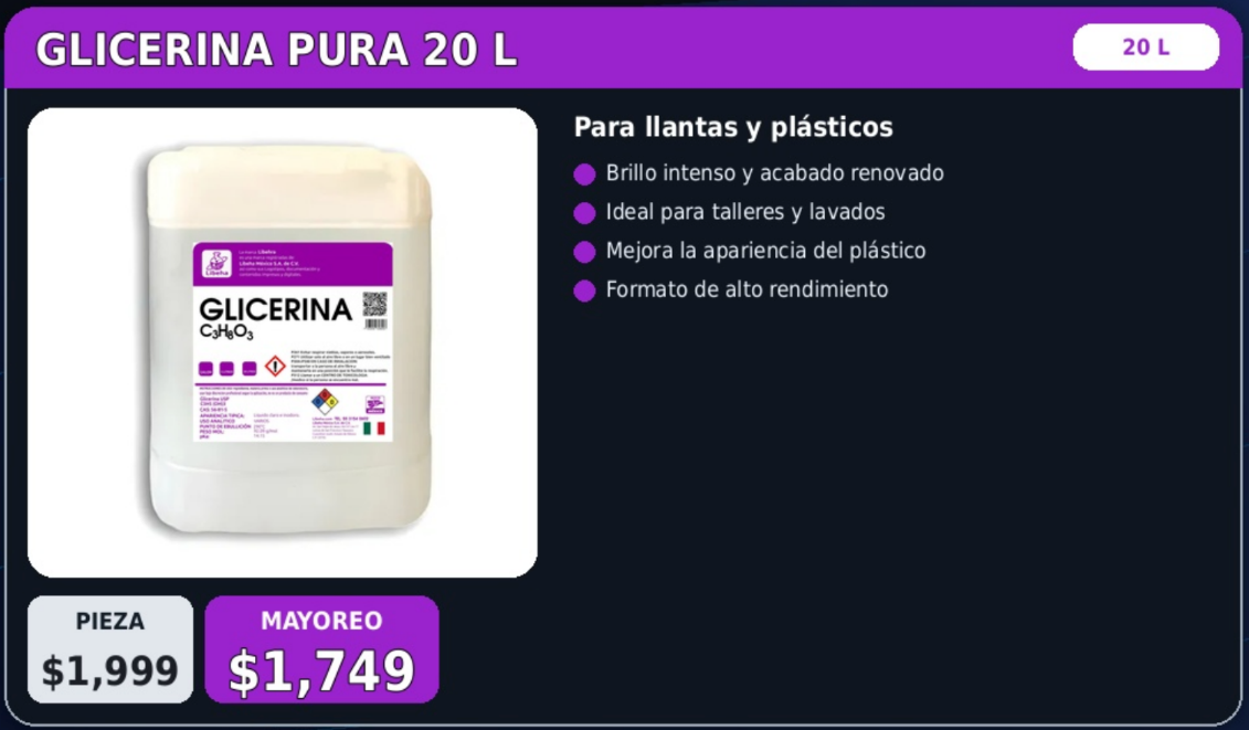 Glicerina Pura de 20, 4 y 1 Litros