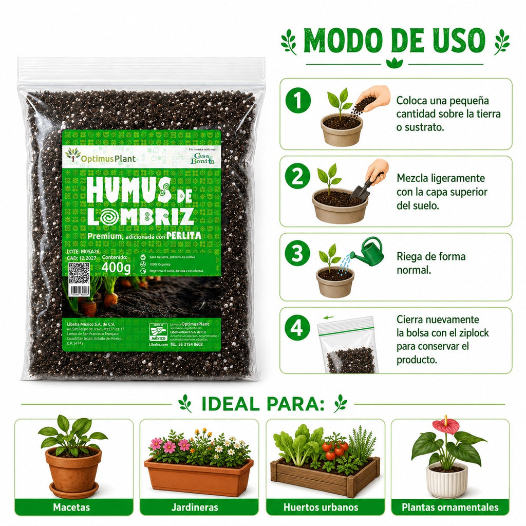 Humus De Lombriz Californiana 400g Para Plantas