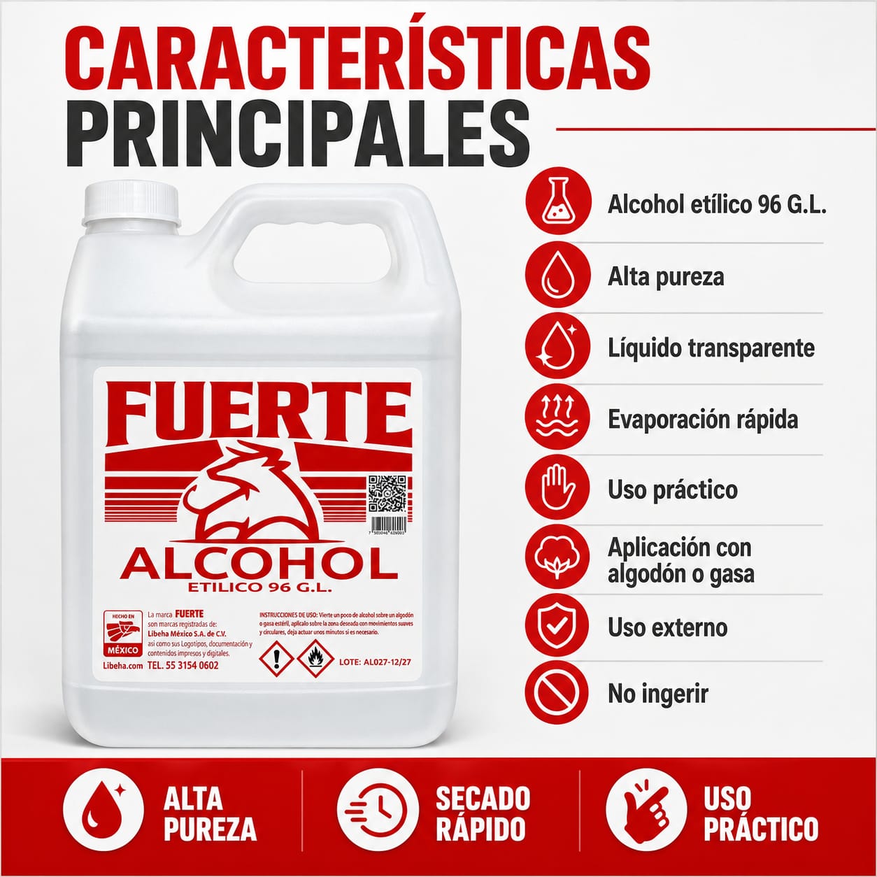 Alcohol Etílico 96% Liberha Bidón De 4 Litros
