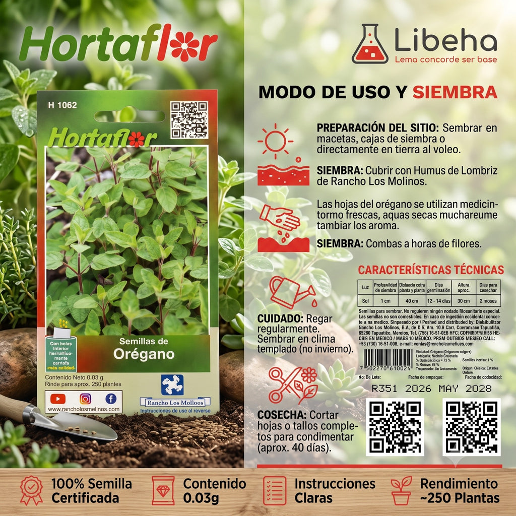 Semillas De Oregano Hortaflor 3gr Rinde Para 250 Plantas