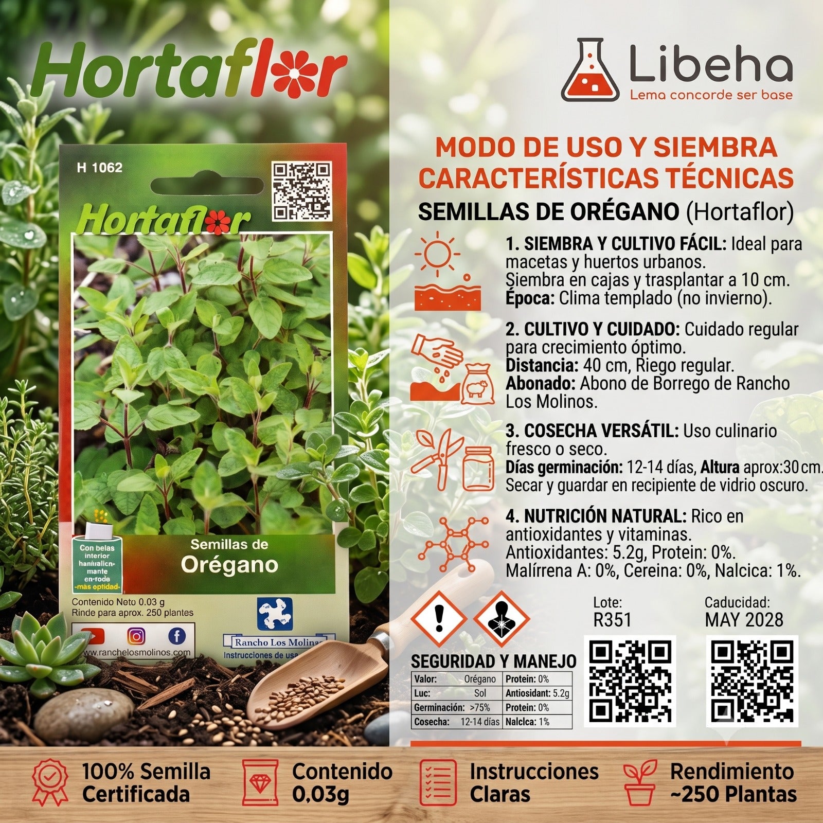 Semillas De Oregano Hortaflor 3gr Rinde Para 250 Plantas