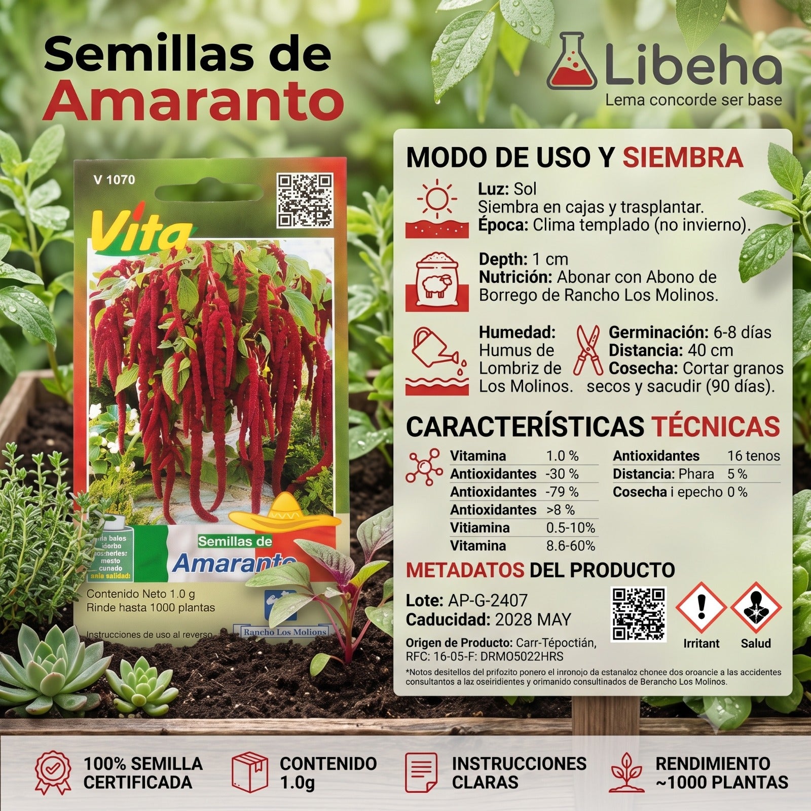 Hortaflor Semillas De Amaranto 1gr Rinde Para 1,000 Plantas