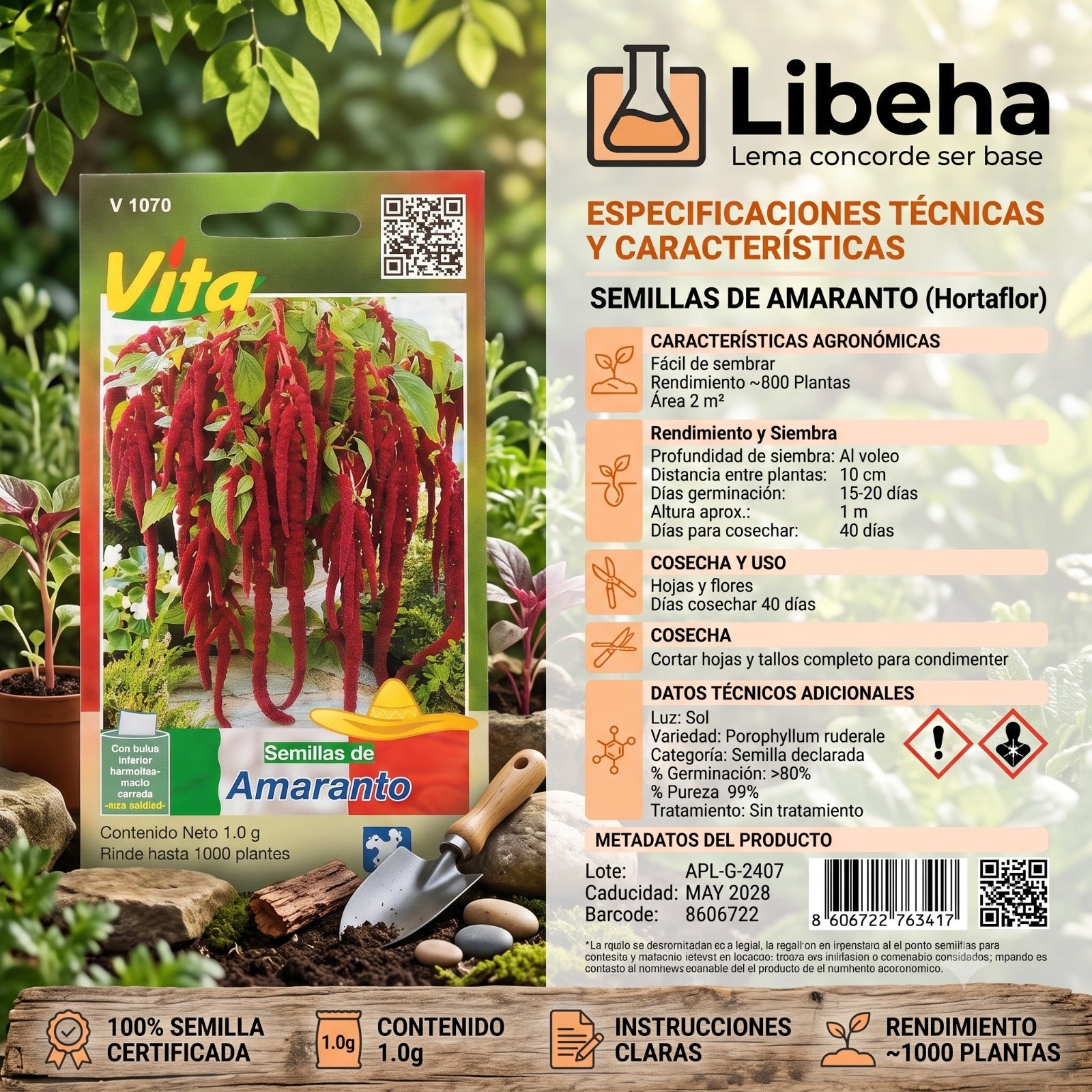 Hortaflor Semillas De Amaranto 1gr Rinde Para 1,000 Plantas