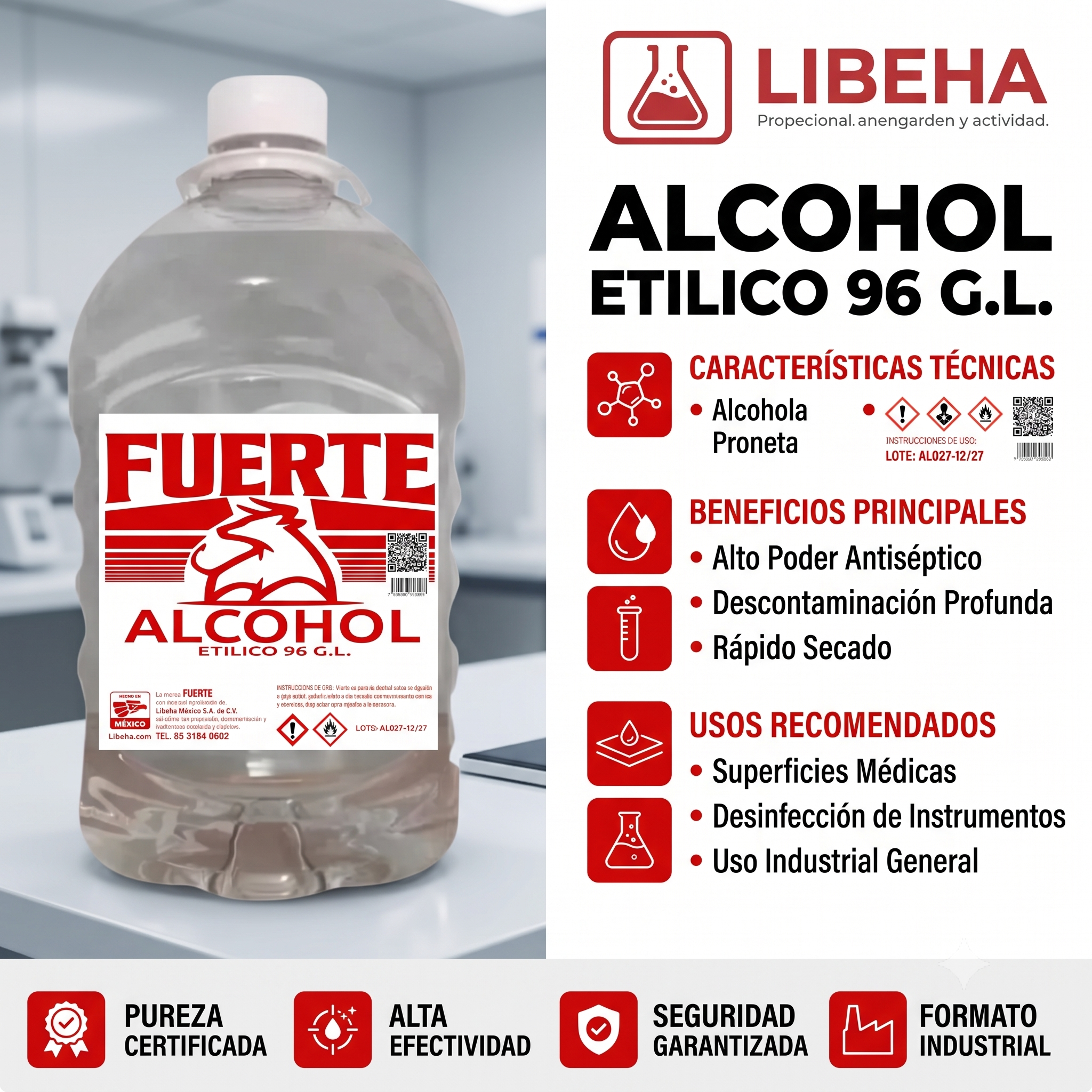 Alcohol Etílico Al 96% Presentación 5 Litros (pack 2 Piezas)